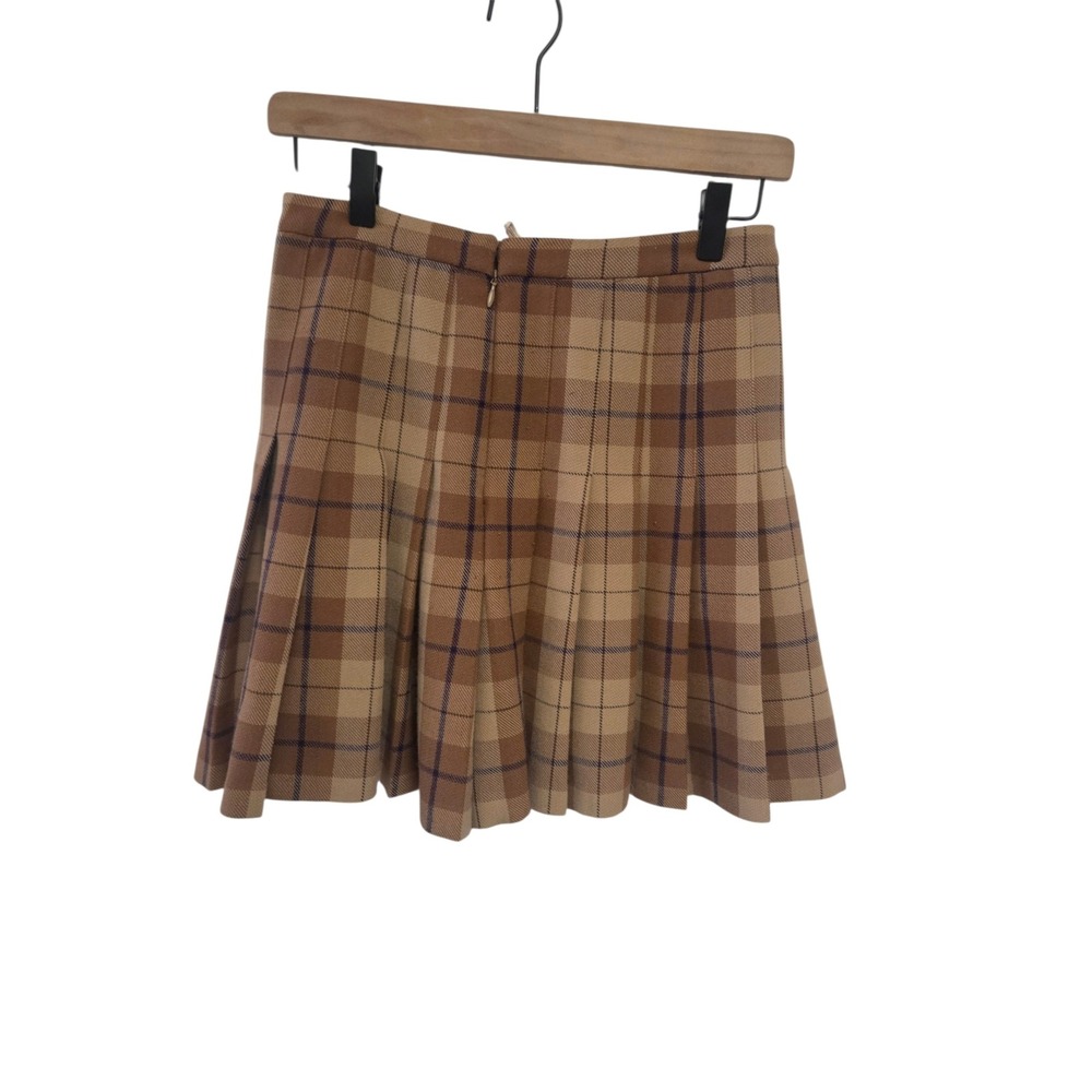 Wilfred Aritzia Brown Plaid Mini Skater Skirt Size 2 Wool Blend Cupro Lined